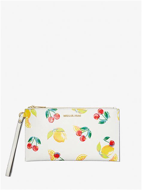 Jet Set Travel Large Sequined Fruit Print Wristlet 